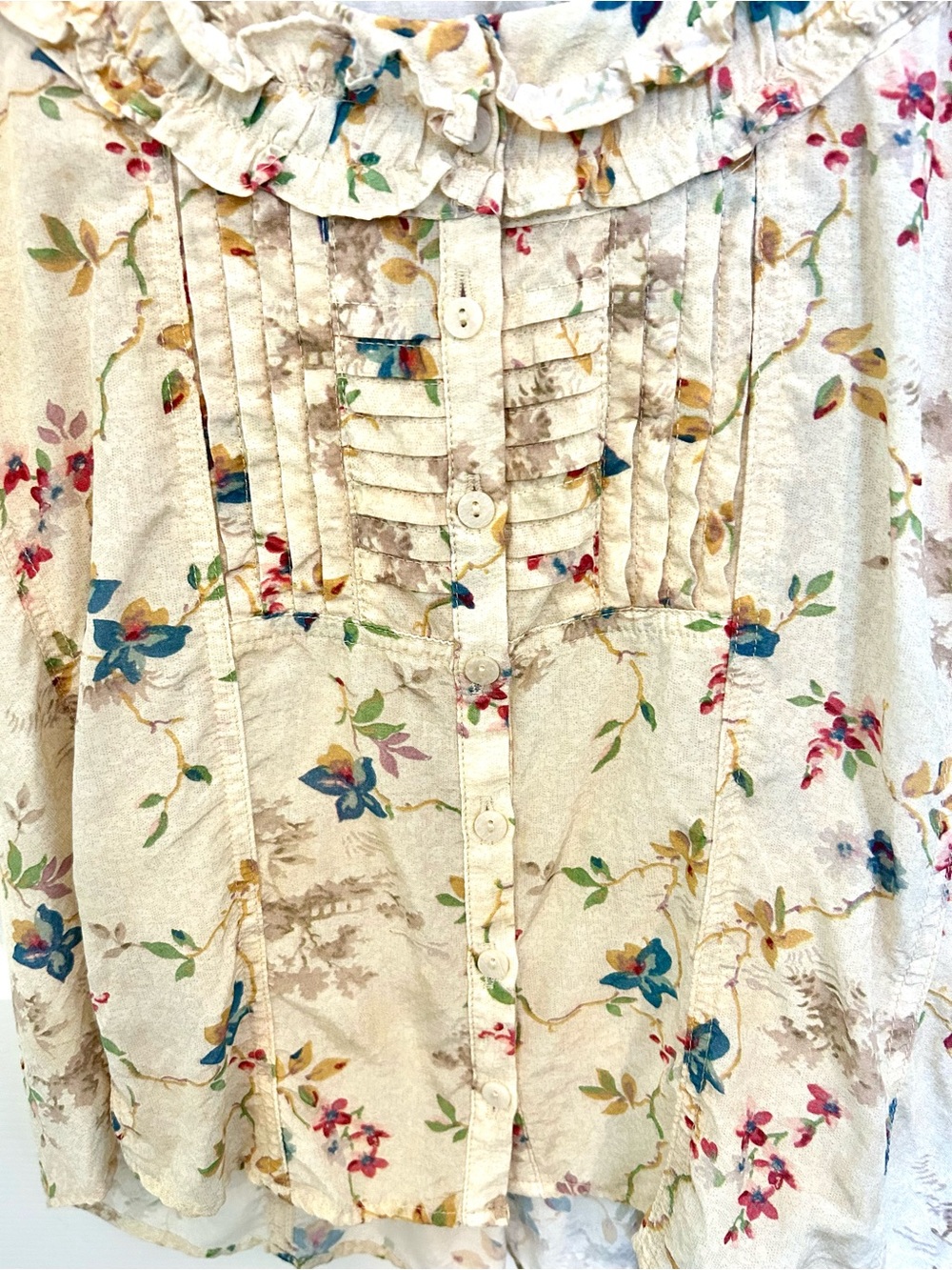 Pilcro Cream Floral Ruffle Blouse - Picture 5 of 9